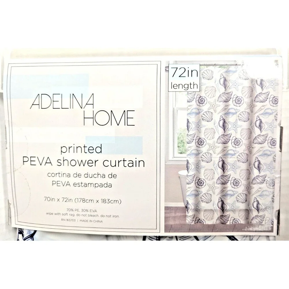 Coastal PEVA Shower Curtain Seaside Ocean Nautical Navy Blue Gray Opaque NEW